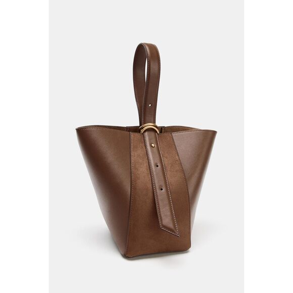 ZARA Brown Faux Leather Combination Bucket Bag - Picture 8 of 12